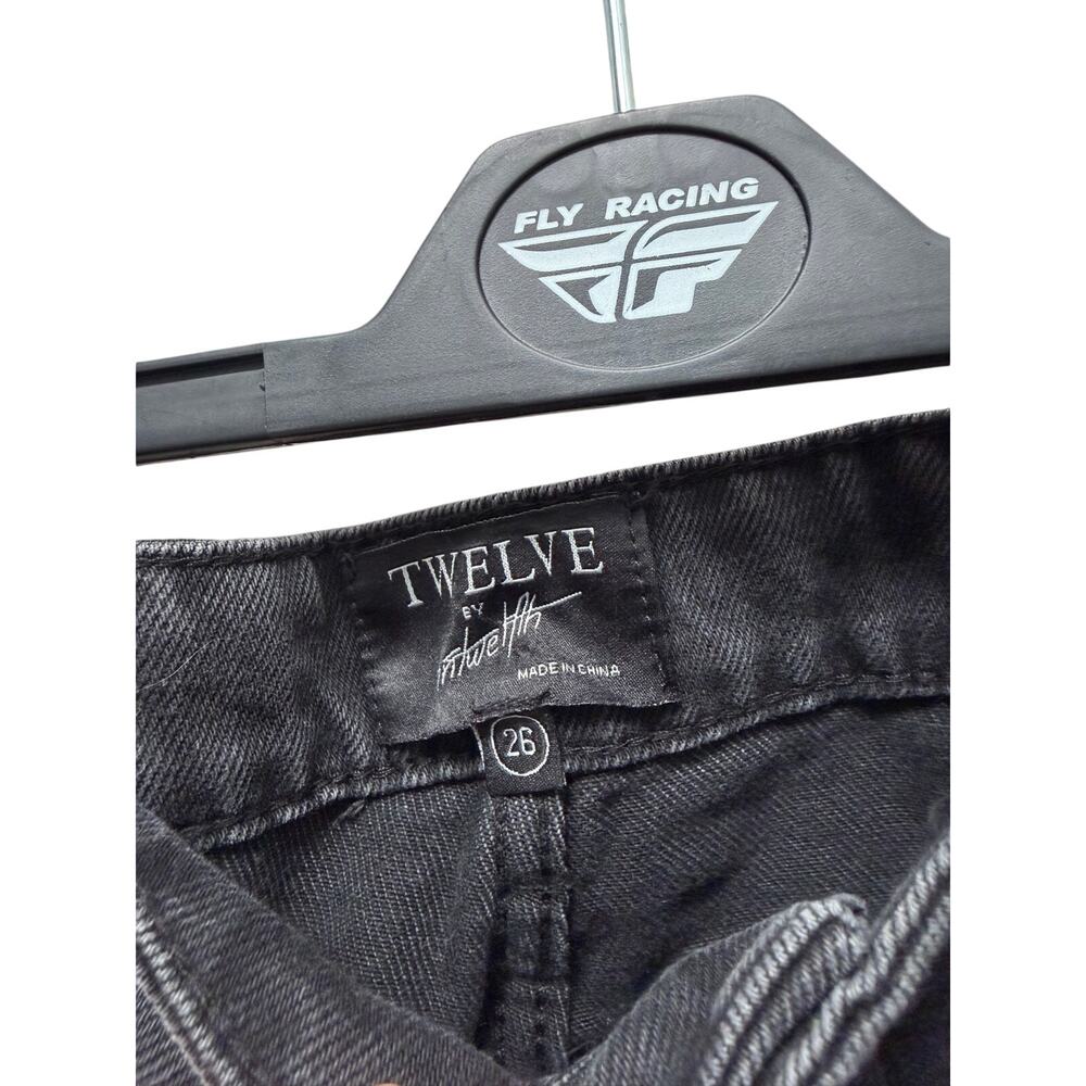 TWELVE by Ontwelfth Rhinestone Crystal Fringe Back High Rise Straight Jeans 26 - Picture 4 of 7